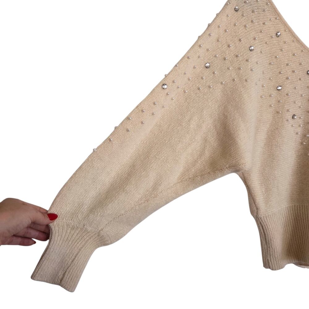 I.B. Diffusion Vintage 80s Silk Angora Wool Beaded Dolman Sleeve Sweater LARGE - Picture 4 of 10